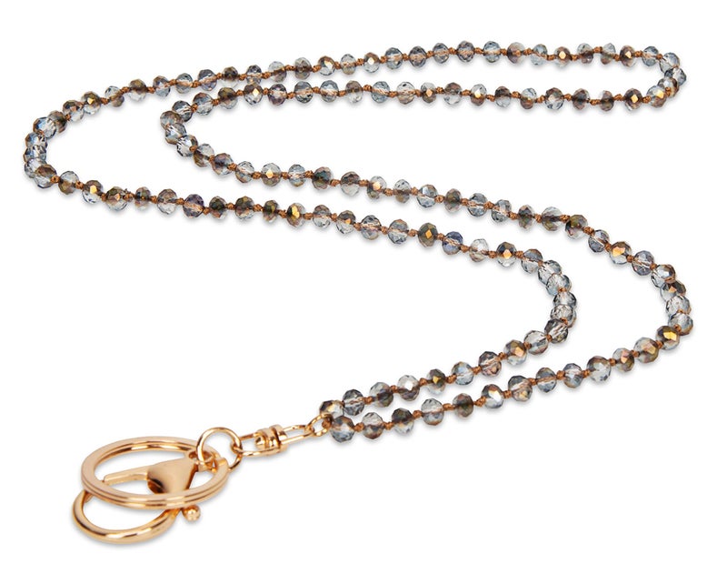 SPUNKYsoul Pretty Cute Colored Necklace Beaded Lanyard for id badge key keychain with Beads for Women and Teachers (Golden Sahara Treasure) - Image 1